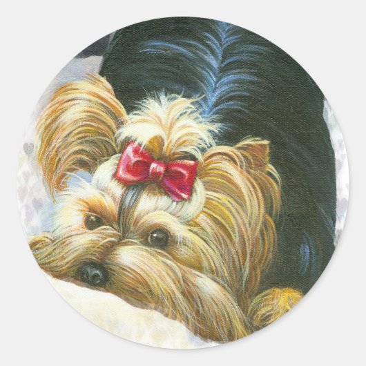 ヨークシャーテリアPeek a Boo Stickers Yorkshire Terrier ラウンドシール (正面)