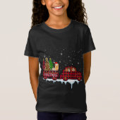 ヨークシャードッグクリスマスレッドプレイドトラックサンタクリスマス Tシャツ (正面)