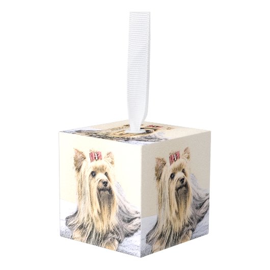 ヨークシャー絵画テリアの – かわいいオリジナルドッグアート キューブオーナメント (正面アングル)