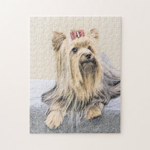 ヨークシャー絵画テリアの – かわいいオリジナルドッグアート ジグソーパズル