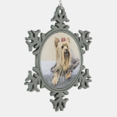 ヨークシャー絵画テリアの – かわいいオリジナルドッグアート スノーフレークピューターオーナメント (左)