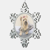 ヨークシャー絵画テリアの – かわいいオリジナルドッグアート スノーフレークピューターオーナメント (右)