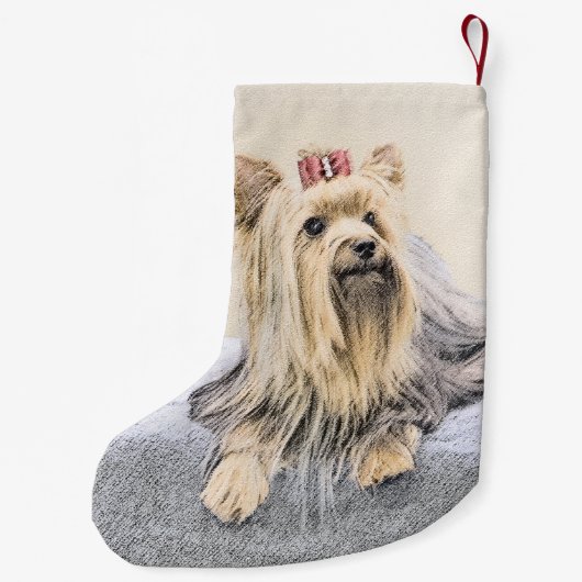 ヨークシャー絵画テリアの – かわいいオリジナルドッグアート スモールクリスマスストッキング (裏面)