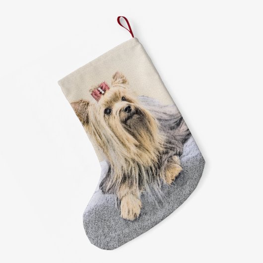 ヨークシャー絵画テリアの – かわいいオリジナルドッグアート スモールクリスマスストッキング (裏面 (吊り時))