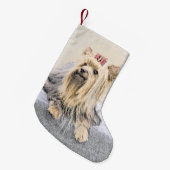 ヨークシャー絵画テリアの – かわいいオリジナルドッグアート スモールクリスマスストッキング (正面 (吊り時))