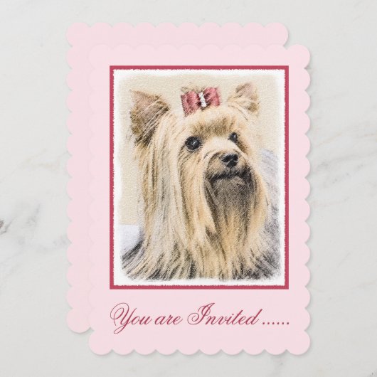 ヨークシャー絵画テリアの – かわいいオリジナルドッグアート 招待状 (正面/裏面)