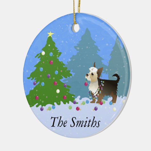 ヨークシャー飾テリアのクリスマスツリー セラミックオーナメント (左)