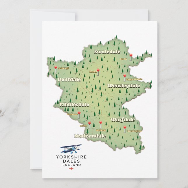 ヨークシャー・ダレス・イングランドの地図 (正面)