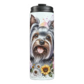 ヨークシャー・テリアのヒマワリと花 タンブラー (正面)