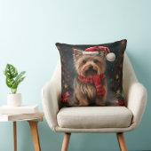 ヨークシャー・テリアの犬と雪のクリスマス クッション (椅子)
