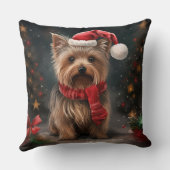 ヨークシャー・テリアの犬と雪のクリスマス クッション (裏面)