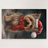 ヨークシャー・テリアの犬と雪のクリスマス ジグソーパズル (横)