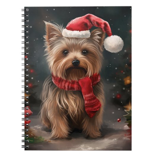 ヨークシャー・テリアの犬と雪のクリスマス ノートブック (正面)