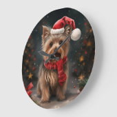 ヨークシャー・テリアの犬と雪のクリスマス ラージ壁時計 (傾斜)