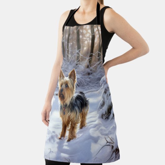 ヨークシャー・テリアは雪のクリスマスを許した エプロン (インサイチュ)