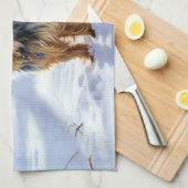 ヨークシャー・テリアは雪のクリスマスを許した キッチンタオル (四つ折り)