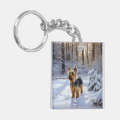 ヨークシャー・テリアは雪のクリスマスを許した キーホルダー (正面左)