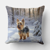 ヨークシャー・テリアは雪のクリスマスを許した クッション (正面)