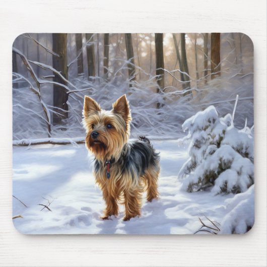 ヨークシャー・テリアは雪のクリスマスを許した マウスパッド (正面)