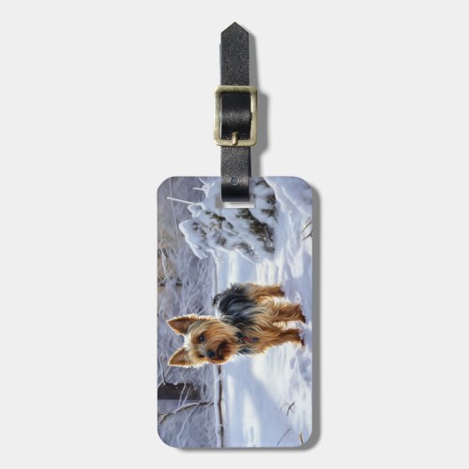 ヨークシャー・テリアは雪のクリスマスを許した ラゲッジタグ (正面縦)