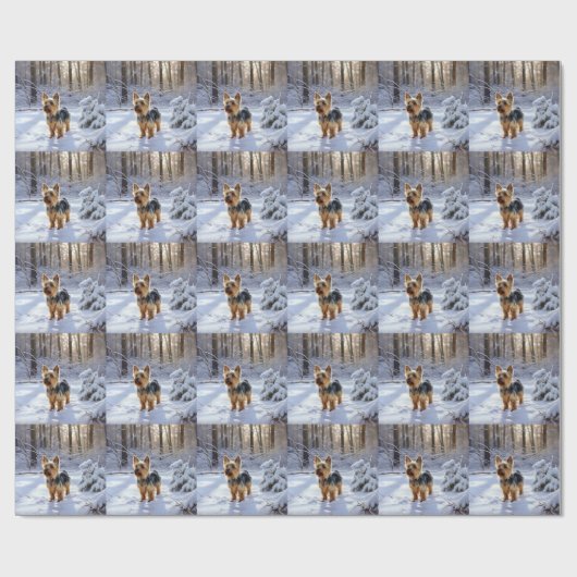 ヨークシャー・テリアは雪のクリスマスを許した ラッピングペーパー (フラット)