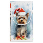 ヨークシャー・テリアクリスマスブラシ絵画のアートワーク スモールペーパーバッグ (裏面)