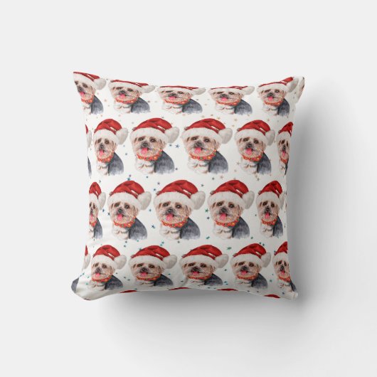 ヨークシャー・テリア犬がクリスマス・スターを育てる クッション (正面)