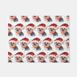 ヨークシャー・テリア犬がクリスマス・スターを育てる ドアマット