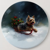 ヨークシャー・テリア クリスマス 雪 冬 缶バッジ (正面)