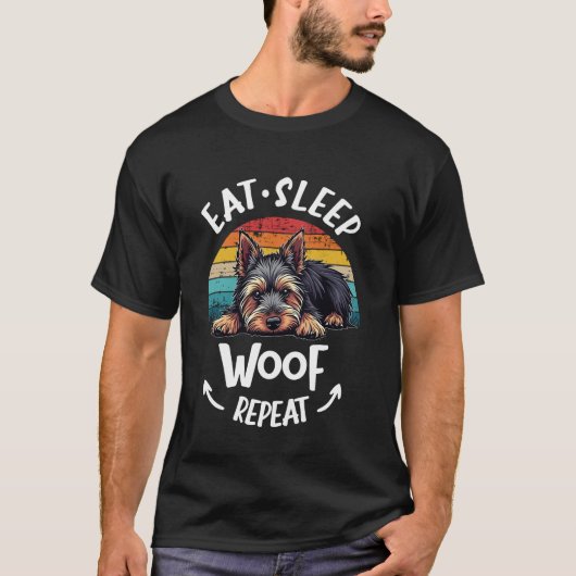 ヨークシャー・テリア ヨーキーの犬 Eat Sleep Repeat Tシャツ (正面)