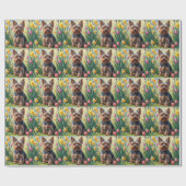 ヨークシャー・テリア 犬 春の花 絵画 ラッピングペーパー (フラット)