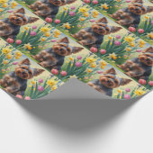 ヨークシャー・テリア 犬 春の花 絵画 ラッピングペーパー (角)