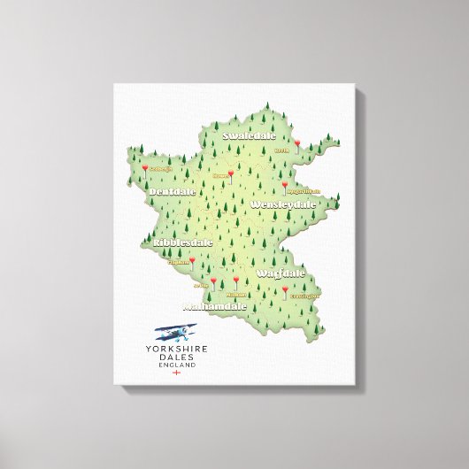 ヨークシャー・デイルズ イングランド地図 キャンバスプリント (正面)