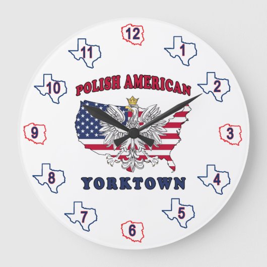 ヨークタウンテキサス州ポーランドアメリカン ラージ壁時計 (正面)