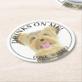 ヨークパーソナライズされたシャーヨークシャーテリアテリアドッグ結婚ズ ラウンドペーパーコースター (アングル)