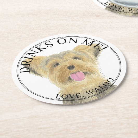 ヨークパーソナライズされたシャーヨークシャーテリアテリアドッグ結婚ズ ラウンドペーパーコースター (アングル)
