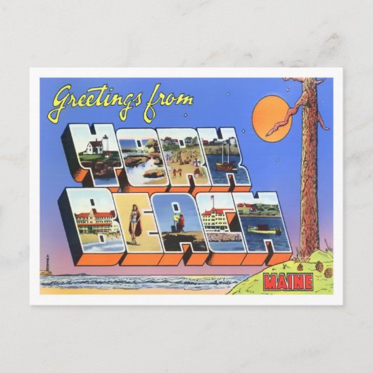 ヨークビーチ，メインヴィンテージビッグ文字はがき ポストカード (正面)