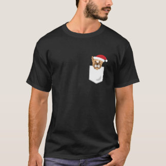 ヨークリー・ドッグ・サンタ・面白いクリスマス・ポケット・ロングスリーブ Tシャツ