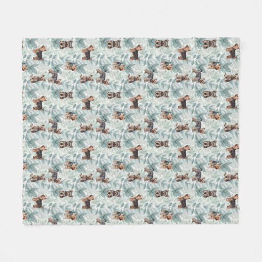 ヨークレテリアボタニカルオールオーバー柄かわいい フリースブランケット (正面(横))