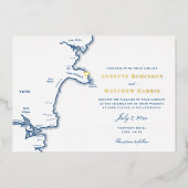 ヨーク結婚メイン海軍と金ゴールド 箔招待状 (正面)