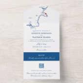 ヨーク・メインエレガントマップQRコード海軍結婚ズ オールインワン招待状 (内側)