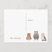 ヨーホー水の色のフクロウ私はあなた恋しく思の学校先生 ポストカード (裏面)