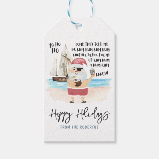 ヨーホー海賊サンタラムおもしろいクリスマス ギフトタグ (正面)