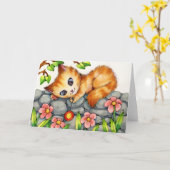 ヨーヨー子猫 – かわいい猫グリーティングカード カード (黄色い花)