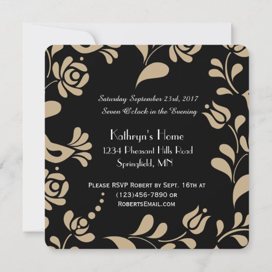 ヨーロッエレガントパフォークアート誕生日 招待状 (裏面)