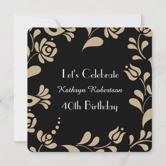 ヨーロッエレガントパフォークアート誕生日 招待状 (正面)