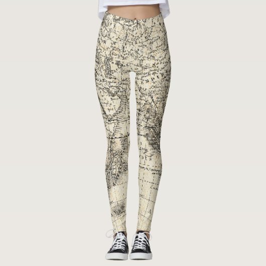 ヨーロッパおよびアジアのヴィンテージの地図 レギンス (正面)