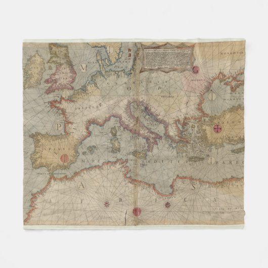 ヨーロッパおよび地中海のののヴィンテージの地図(1569年) フリースブランケット (正面(横))