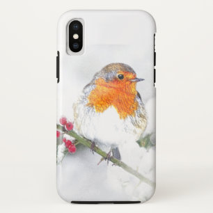 ヨーロッパのイングリッシュロビンバードウィンターホリーベリー iPhone X ケース
