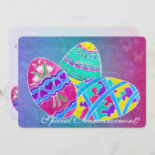 ヨーロッパのイースターフォークアート5x7パーティー飾卵 招待状 (正面/裏面)